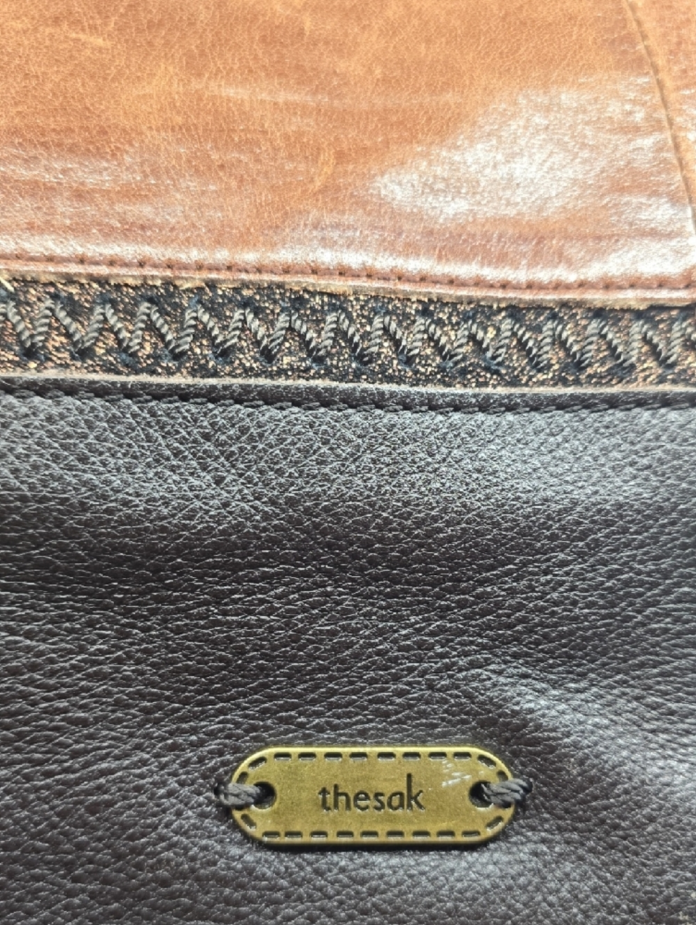 The Sak Two-Tone Brown Leather Tote with Dark Trim - Picture 5 of 11
